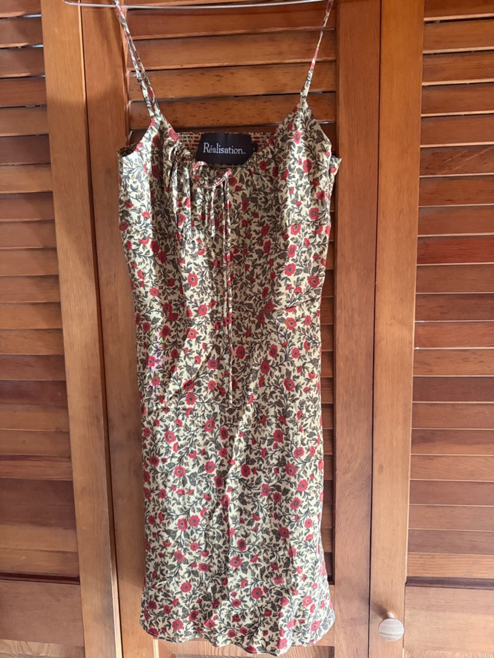 Réalisation Par Floral Silk Slip Dress Size S | Cream Red Rose | Like New